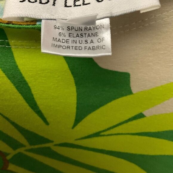 Judy Lee Cole Top Scoop Neck Tropical Aqua Green Yellow White Floral Print XL - Picture 4 of 9